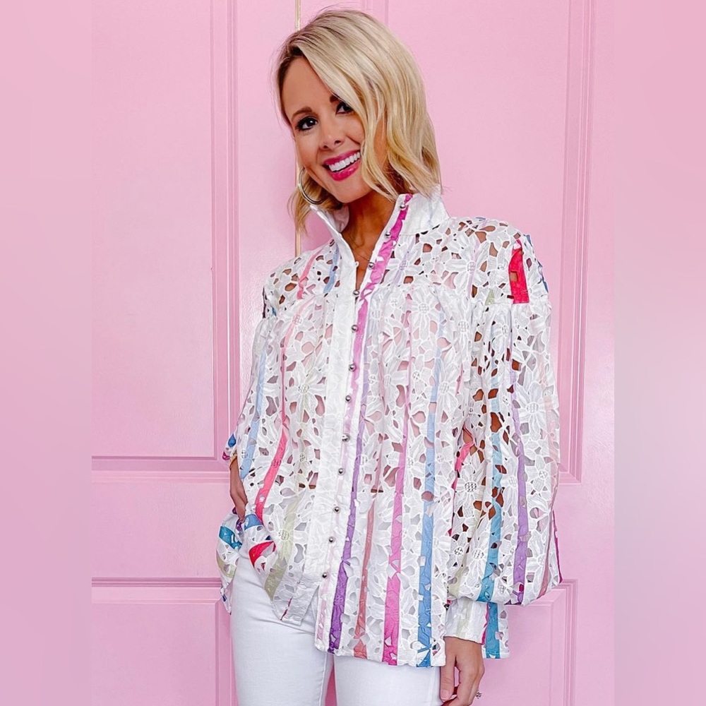 NWT WHY Dress SUCH IS LIFE LACE STRIPE TOP SIZE: LARGE